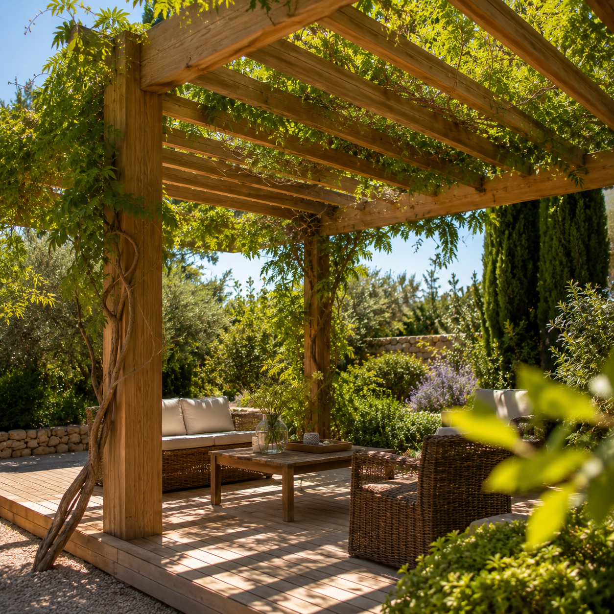 Pergola et abri bois pour jardin en Occitanie